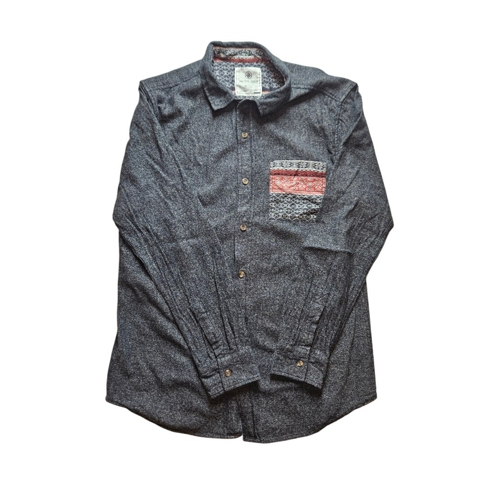 On‎ The Byas Mens Large Gray Heathered Button Down Shirt Tribal Pocket Cotton
